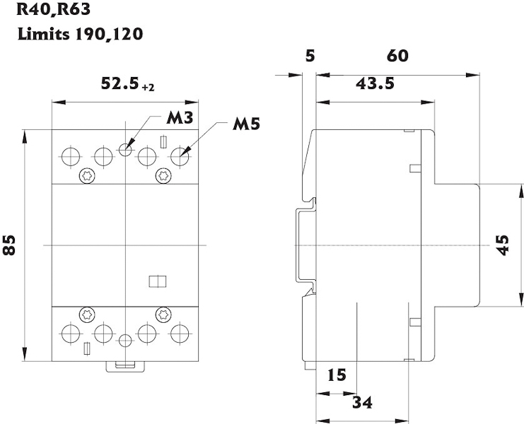 Креслення Контактор модульний RA 40-40 230V AC