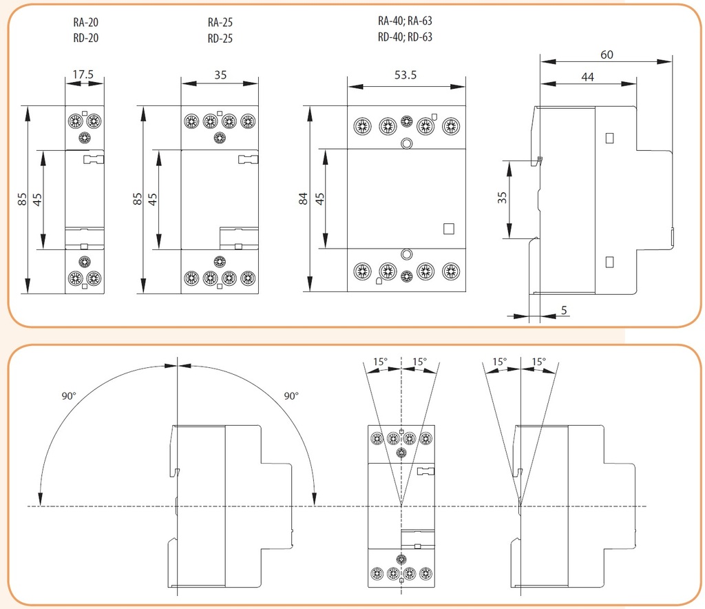 Креслення Контактор модульний RD 32-20 230V AC/DC