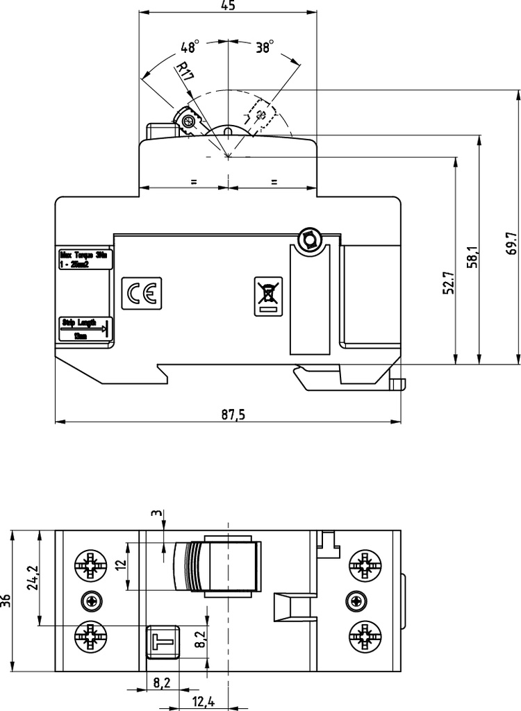 Креслення Реле диференційне (ПЗВ) ETI EFI-P2 40/0,03 тип АС (10kA)