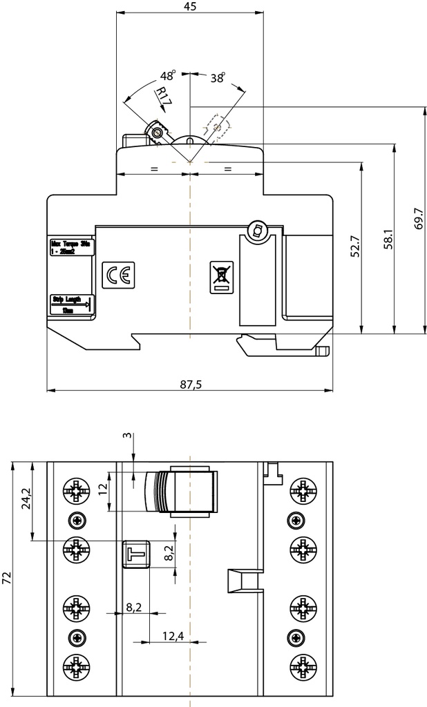 Креслення Реле диференційне (ПЗВ) ETI EFI-P4 40/0,3 тип АС (10kA)