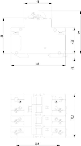 Креслення Диференційний автоматичний вимикач ETI KZS-2M C 40/0,03 тип AC (10kA)