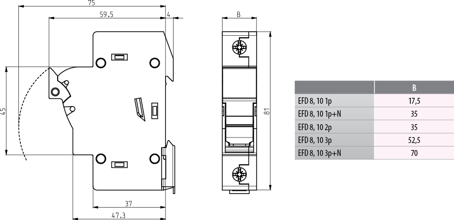 Креслення Роз'єднувач ETI EFD 10 1P 32A 690V AC