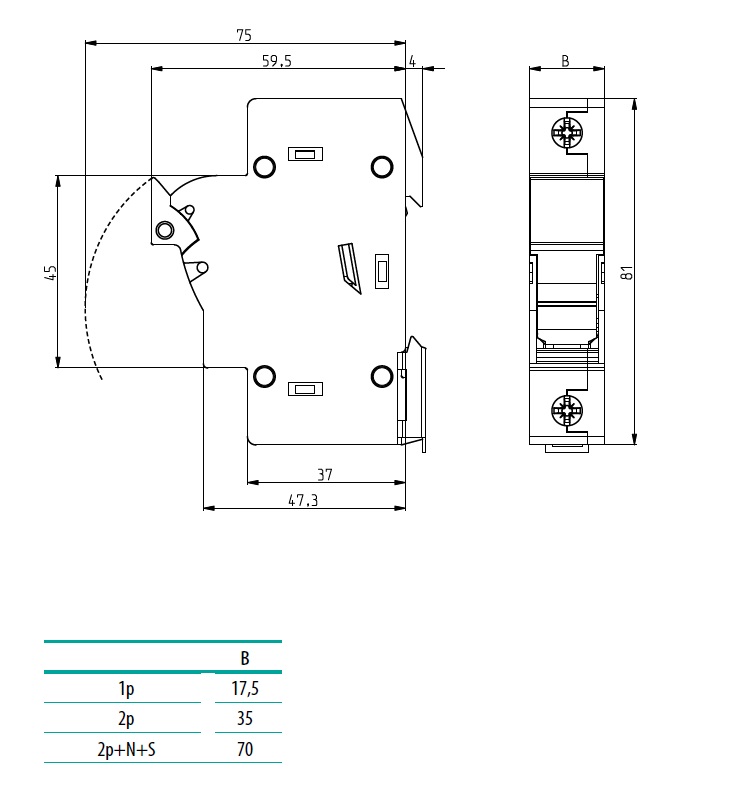 Креслення Тримач ETI EFH 10 2P 25A 1000V DC